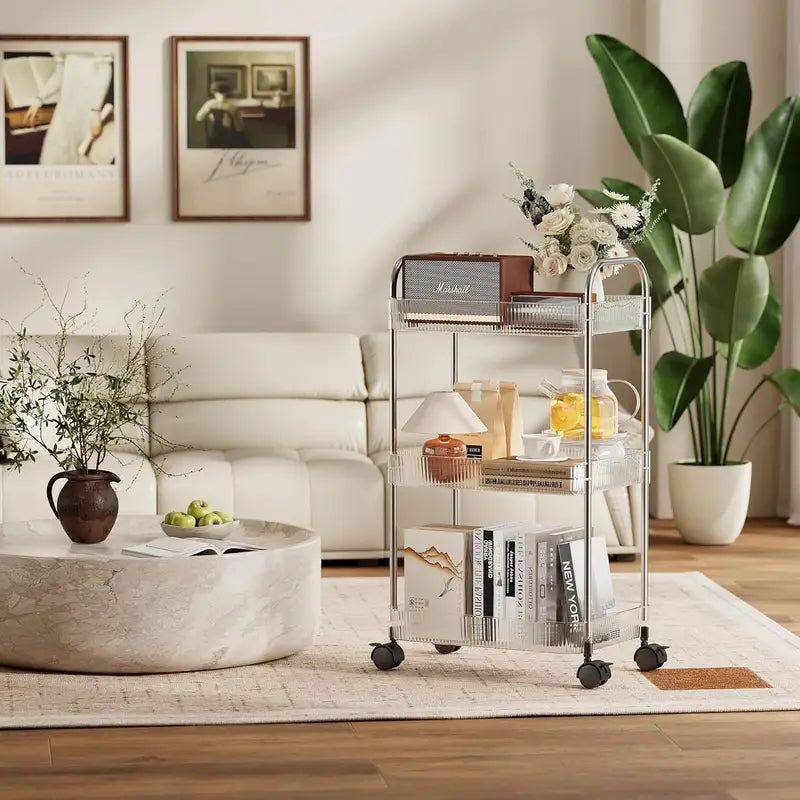 Acrylic Smart Trolley Multi-Layer Storage Organizer with Wheels