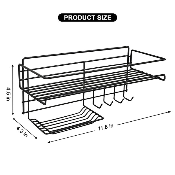 Bathroom Storage Shelf with Hooks and Soap Dish Wall Mounted Organizer Rack