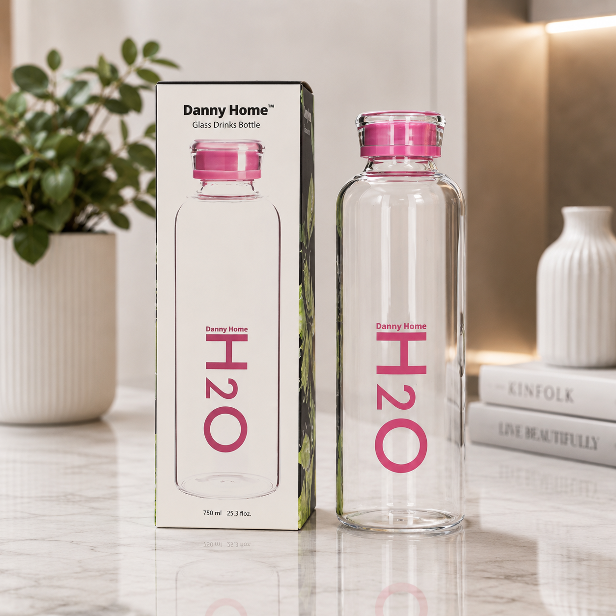 Danny Home Glass Drink Bottle – 750ml (Pink)