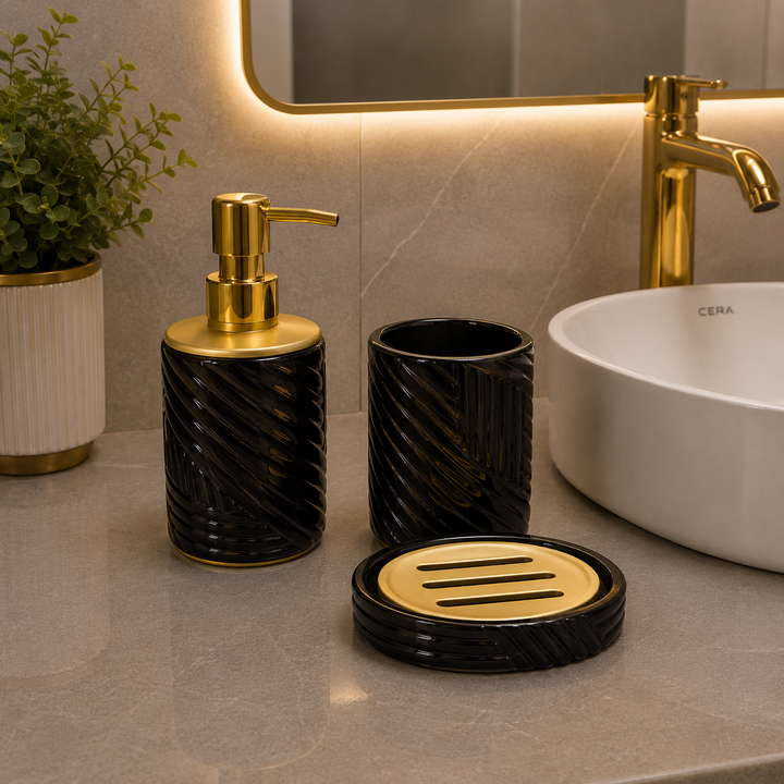Brilliant Luxury Round Black Bathroom Accessory Set