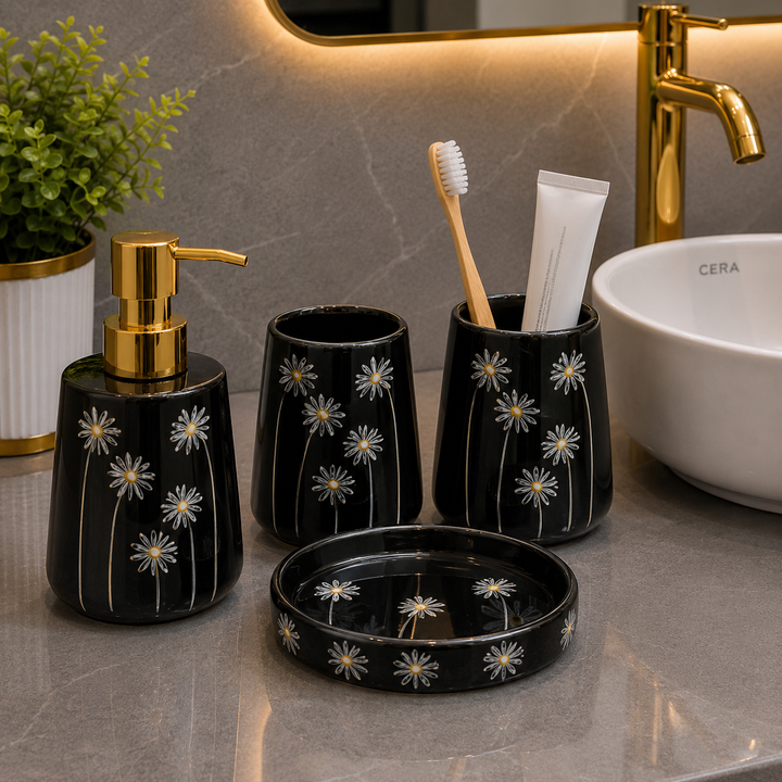 Brilliant Luxury Black Sun Flower Bathroom Accessory Set