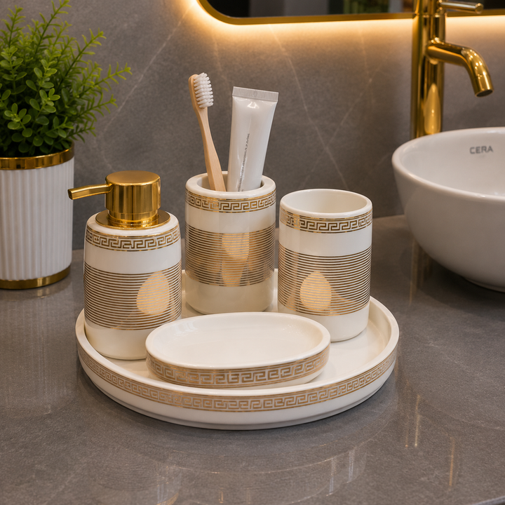 Brilliant Luxury Gold Line Bathroom Tray Set