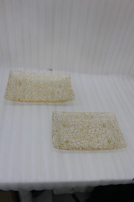 Gold Wire Mesh Decorative Basket Set with Footed Base