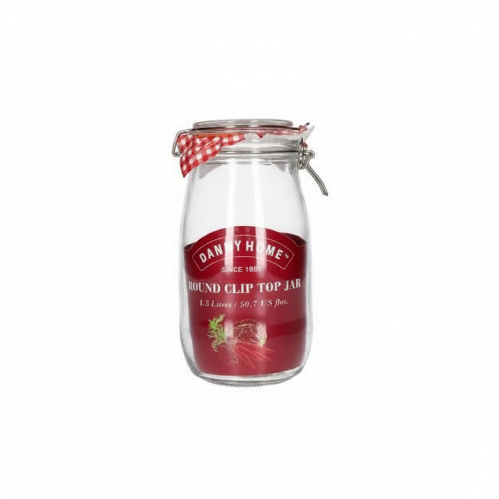 Danny Home Premium Round Clip Top Glass Jar 9x22cm for Elegant Everyday Dining & Kitchen Use