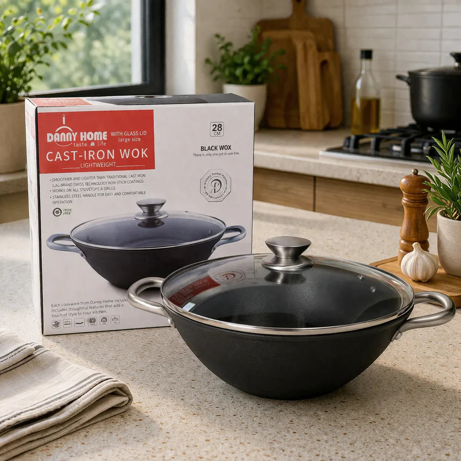 Danny Home Cast-Iron Non-Stick Wok 37.5cm