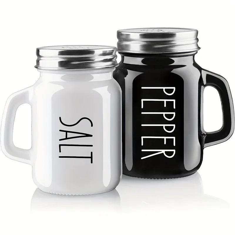 Black & White Salt & Pepper Shaker Set 2pcs Glass