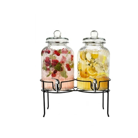 Danny Home Luxury Glass Dispenser Set – 2 Pieces, 5L Premium Serving & Condiment Dispensers for Entertaining