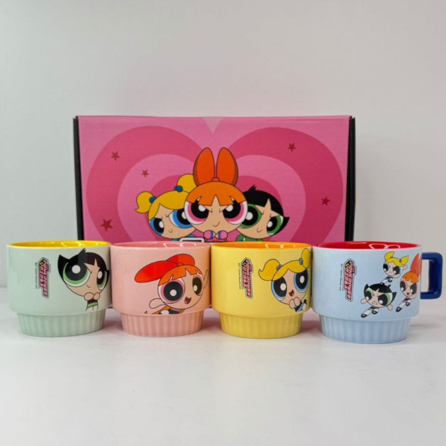 Powerpuff Girls Ceramic Mug Set with Gift Box 4-Piece Colorful Cartoon Cups