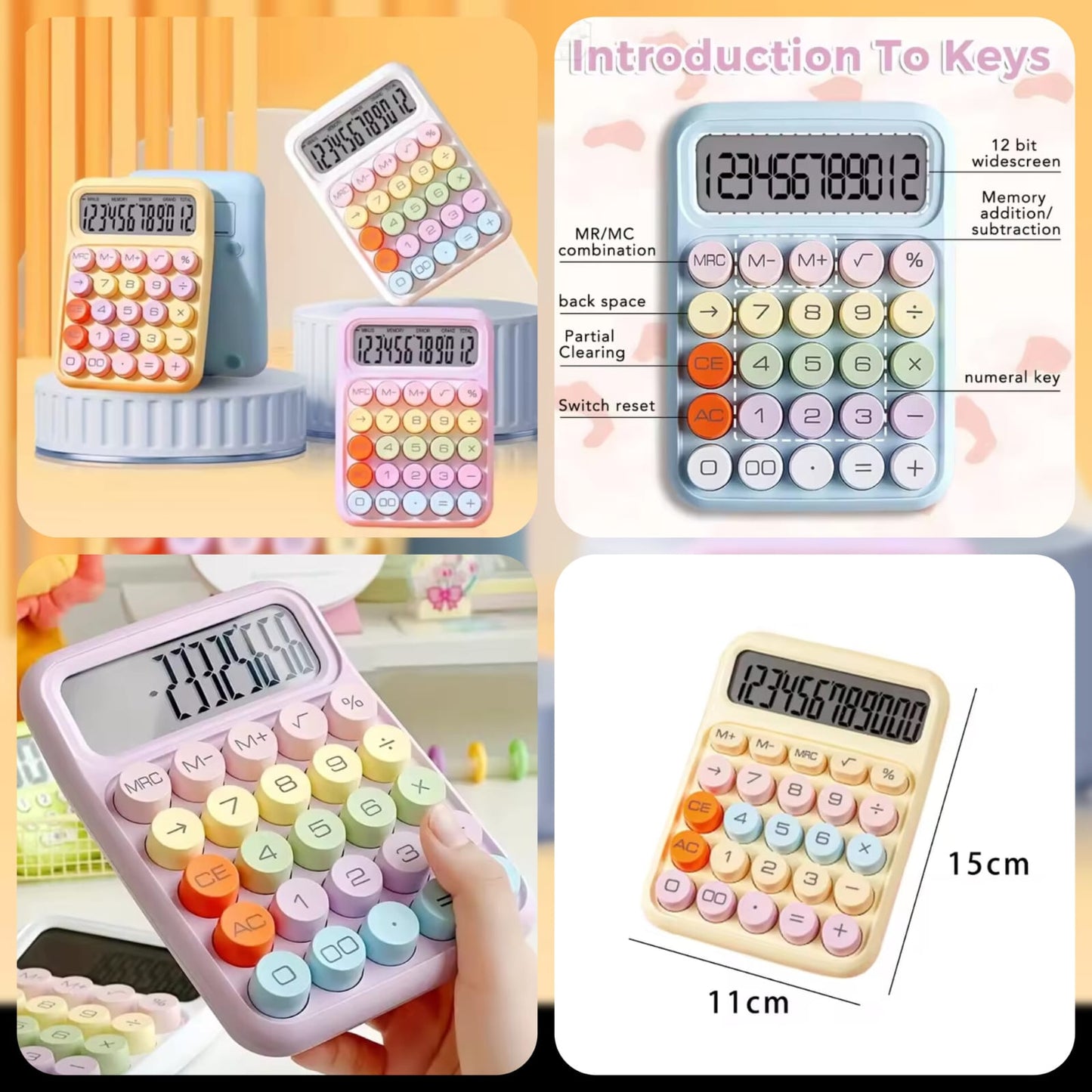Pastel Mini Desktop Calculator with 12-Digit LCD Display