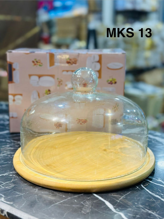 Glass Cake Dome with Bamboo Base – Elegant Food Cover & Serving Tray
