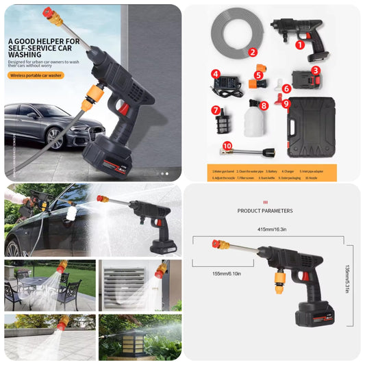 Cordless Portable Pressure Washer with Rechargeable Battery, Foam Bottle & Nozzle Attachments
