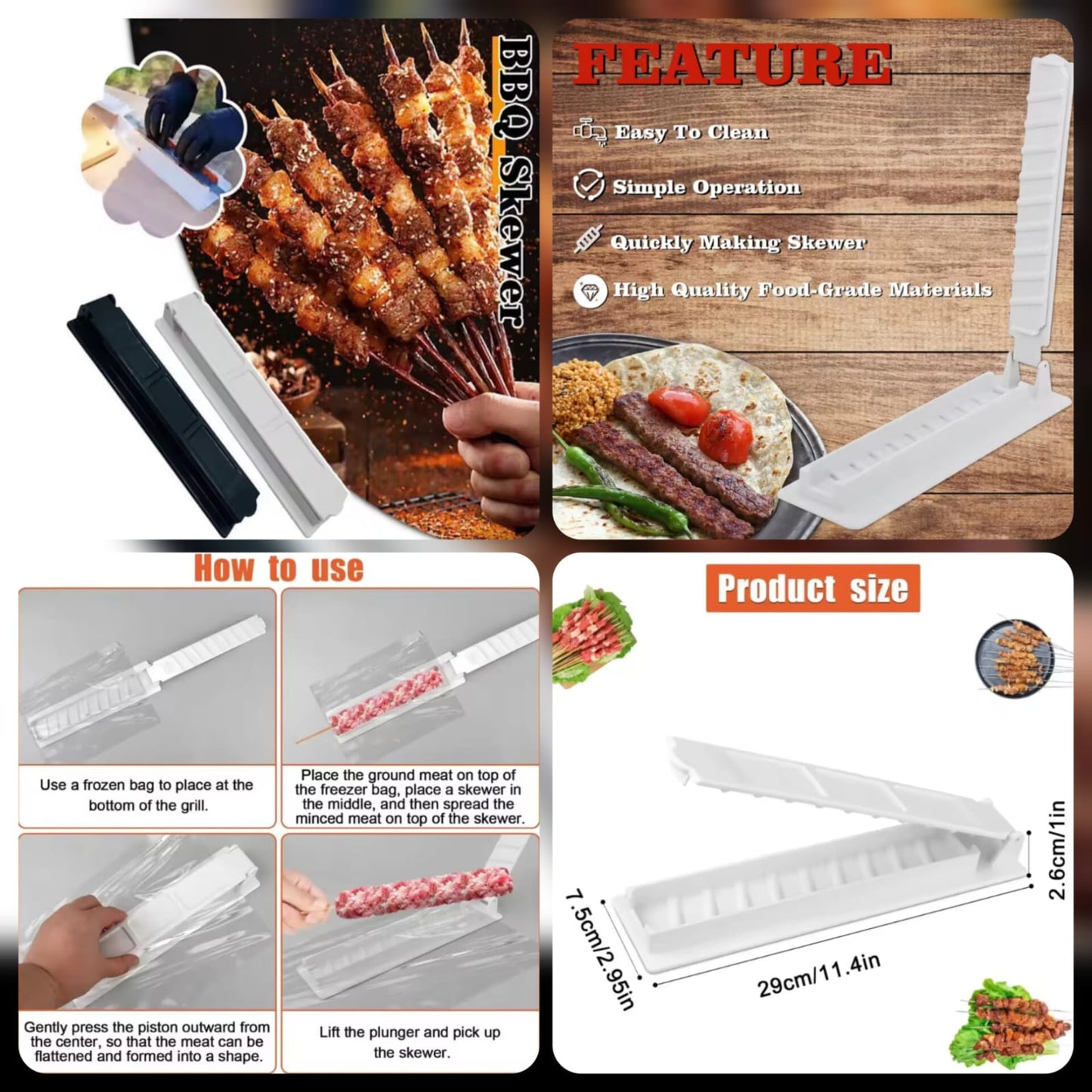 Multifunction Shashlik Kebab Maker BBQ Skewer Press & Meat Roller