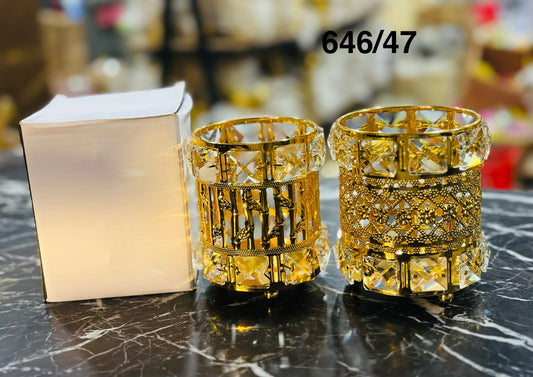 Luxury Golden Crystal Brush Holder with Ornate Decorative Design