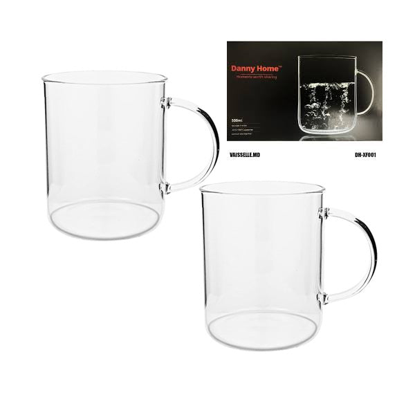 Danny Home Modern Glass Cup Collection – 2-Piece Set, 500ml Premium Drinking Glassware