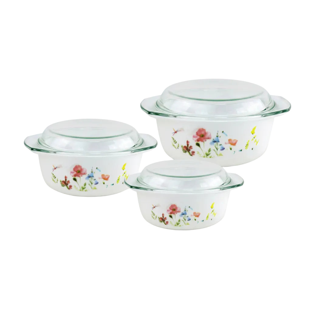 Danny Home Elegant 3-Piece Casserole Set with 1L, 1.5L & 2.5L Capacities