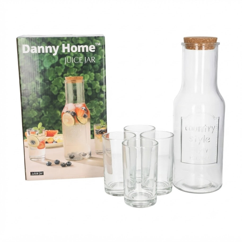 Danny Home Premium Glass Drinking Bottle Set – 5-Piece Elegant Beverage Collection for Everyday Dining
