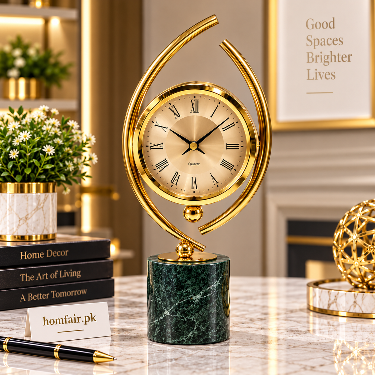 Luxury Gold Oval Table Clock – Elegant Modern Quartz Desk & Home Décor Showpiece