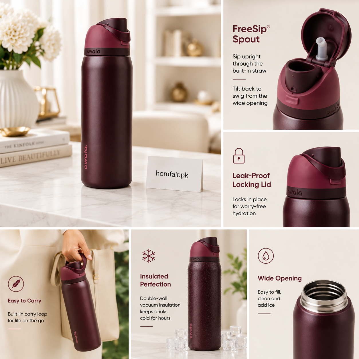 Owala Black Cherry Water Bottle – Insulated Bottle 32oz