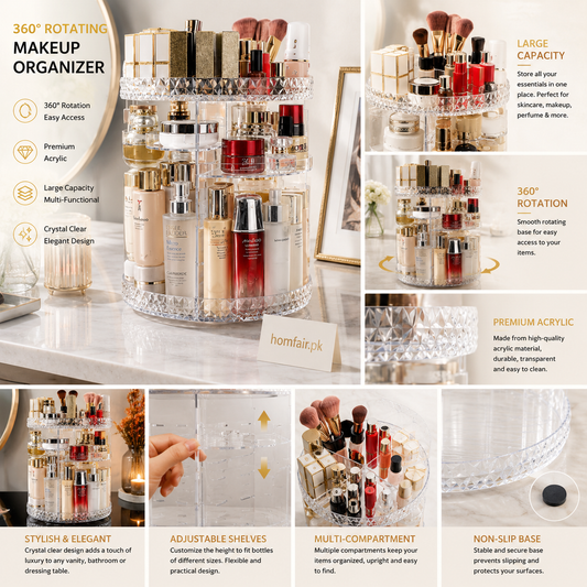 360° Rotating Makeup Organizer Premium Acrylic Cosmetic Storage