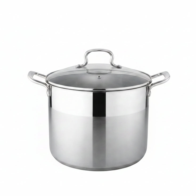 Danny Home Premium 13.5L Stainless Steel Stock Pot with Tempered Glass Lid for Large Family Cooking