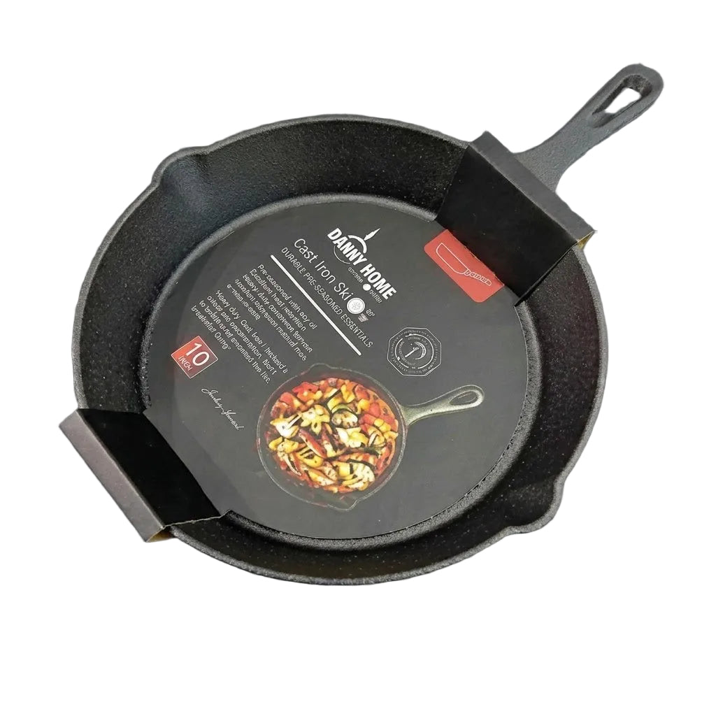 Danny Home Premium 25.5cm Cast Iron Skillet for High-Heat Cooking & Family Meals