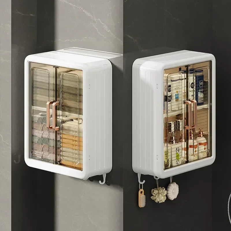 Wall Mounted Bathroom Storage Cabinet with Hooks Space-Saving Organizer