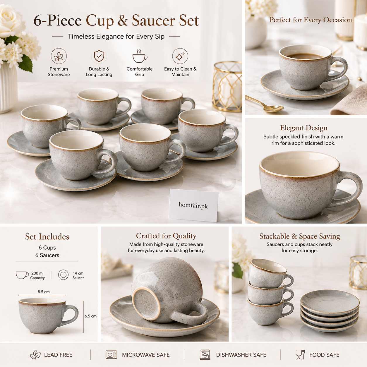 Danny Home 12-Piece Ceramic Cup & Saucer Set
