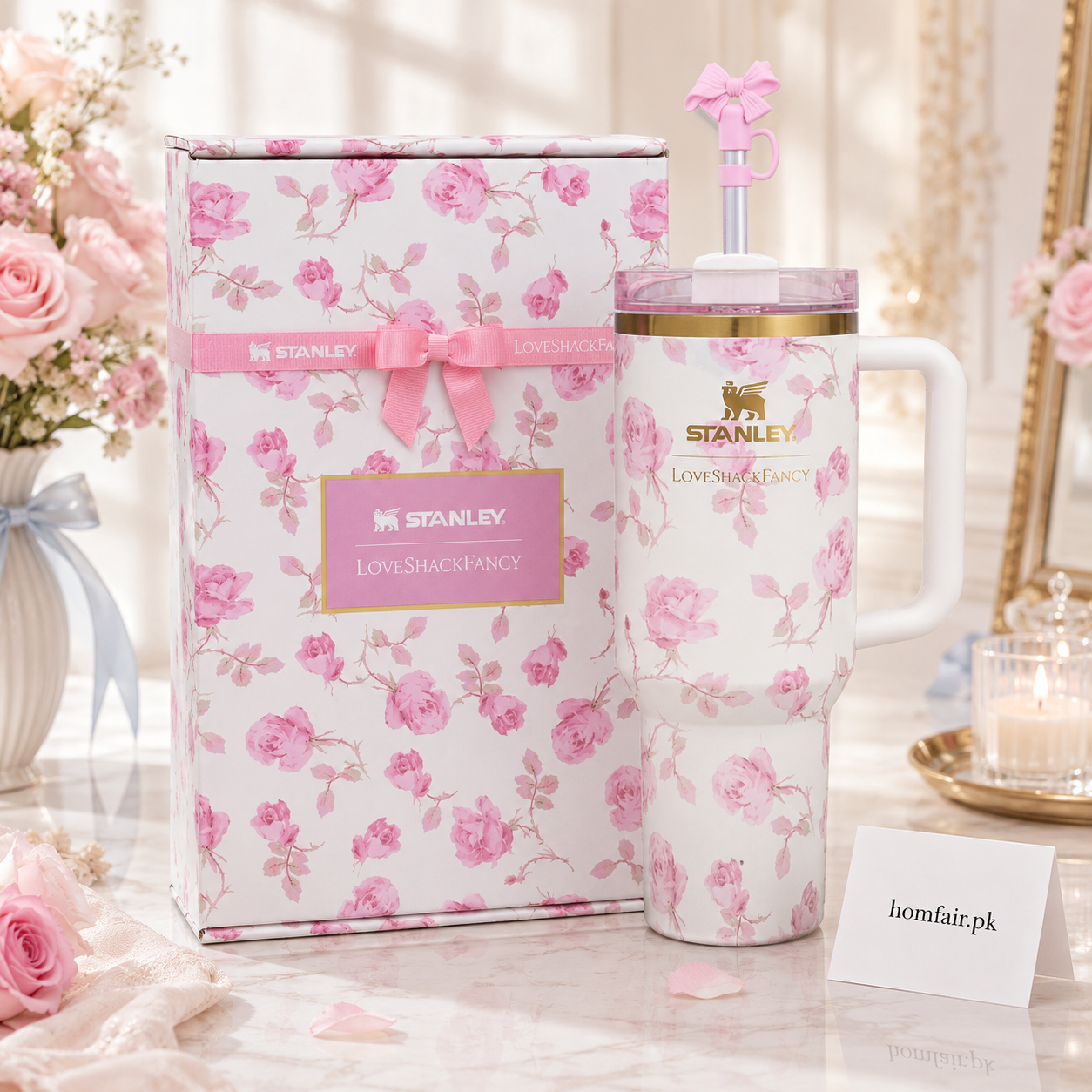 Stanley X LoveShackFancy Ribo Rosa Quencher H2.0 FlowState™ Tumbler 40oz - Gift Box