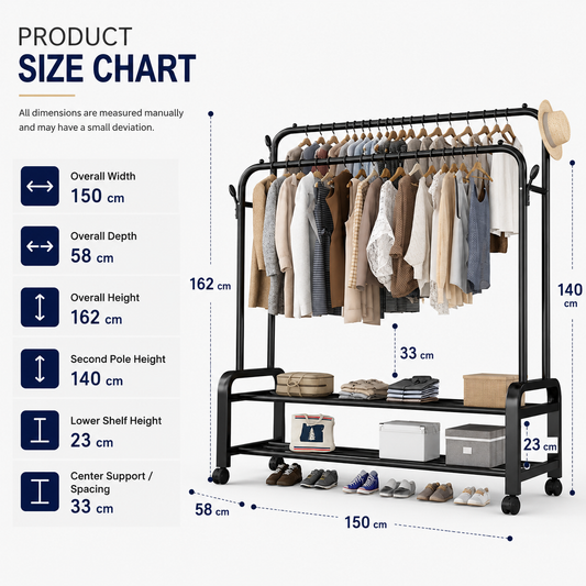 Heavy Duty Double Pole Clothes Hanger – 48 KG Weight Capacity