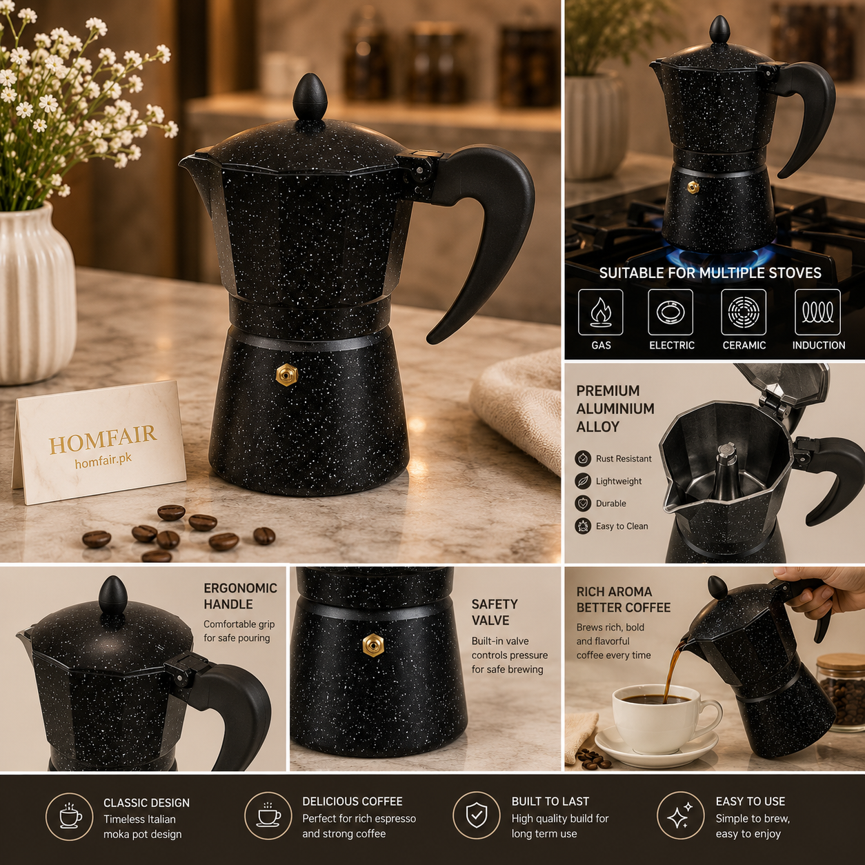 Granite Finish Italian Moka Coffee Maker – Stovetop Espresso Pot