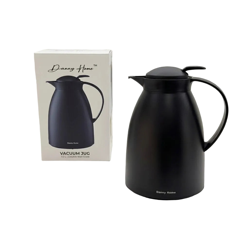 Danny Home Premium 1L Black Thermal Vacuum Jug for Elegant Hot & Cold Beverage Serving