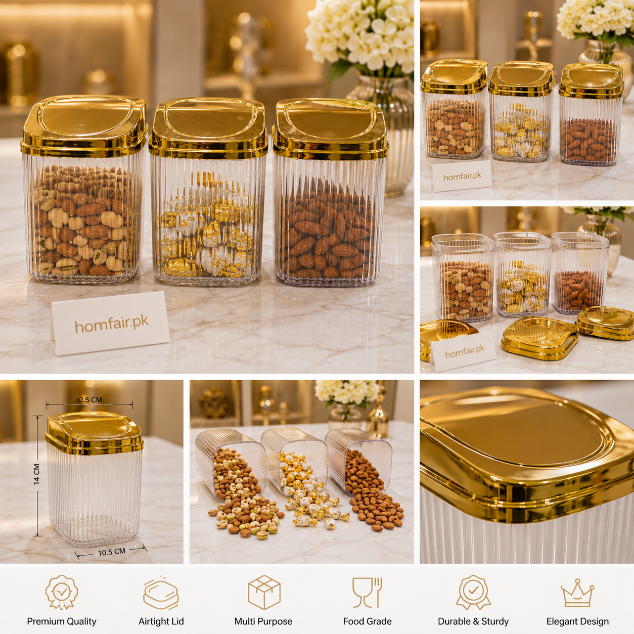 Premium Airtight Acrylic Storage Container Set with Gold Lids (1 Pieces)