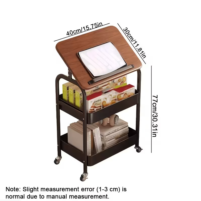 Luxury Rolling Sofa Side Table with Flip-Top Laptop Desk & 2-Tier Storage Cart on Wheels