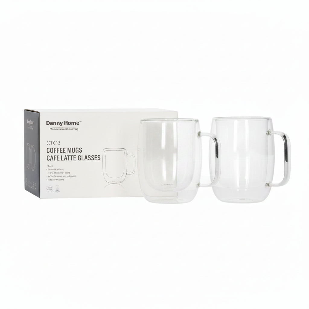 Danny Home Elegant Double-Wall Glass Mug Set – 2 Pieces, 300ml Premium Everyday Beverage Collection