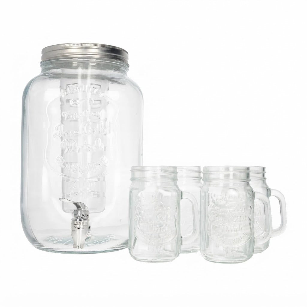 Danny Home Premium 5-Piece Drinks Dispenser Set with Serving Glasses for Parties, Family Gatherings & Entertaining