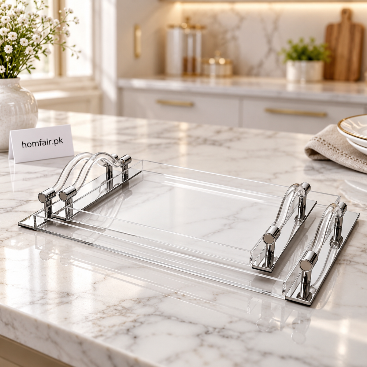 2 Pcs Acrylic Tray Set – Clear Modern Handles