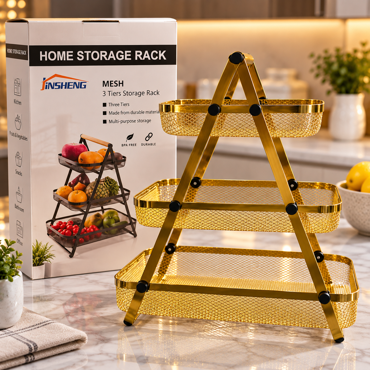 Luxury Golden 3-Tier Fruit & Vegetable Rack