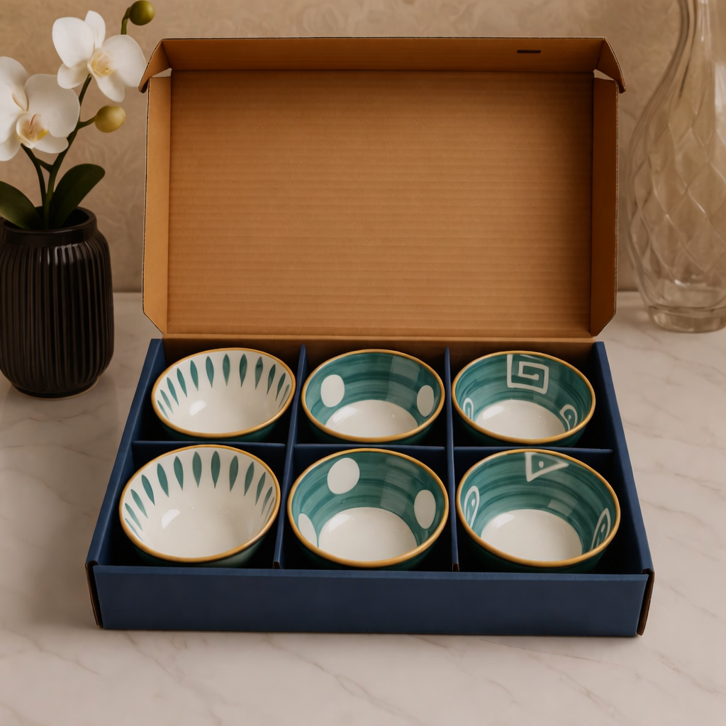 6-Piece Hand-Painted Ceramic Bowl Set Blue & White Artistic Tableware Collection