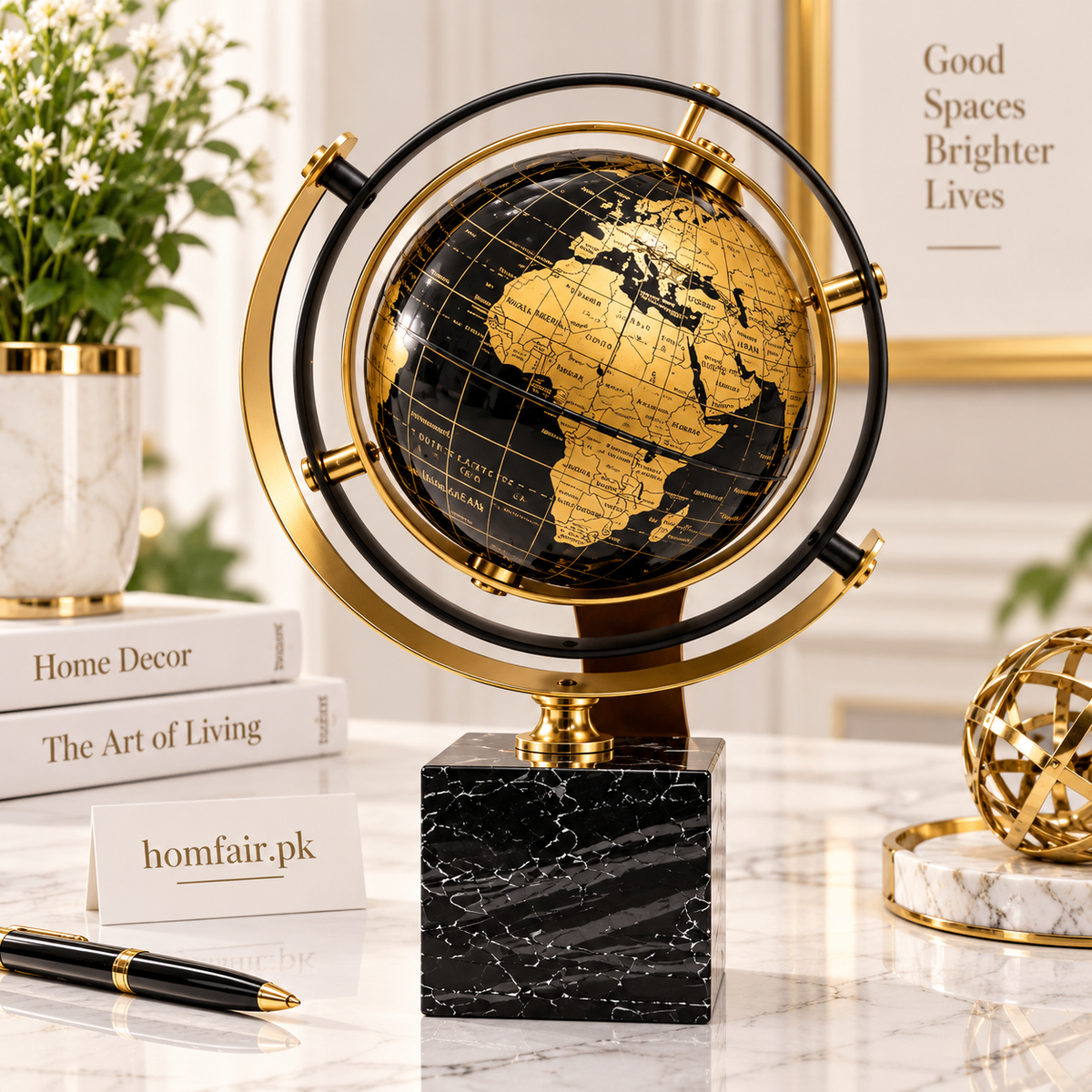 Luxury World Map Globe Showpiece – Elegant Decorative Desk & Tabletop Ornament