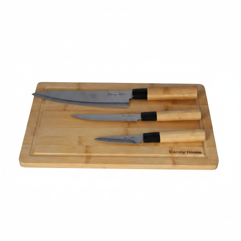 Danny Home Premium 4-Piece Kitchen Knife Set with Natural-Style Handles for Versatile Everyday Food Preparation