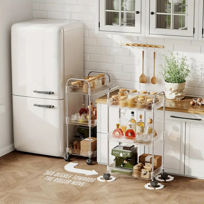 Acrylic Smart Trolley Multi-Layer Storage Organizer with Wheels