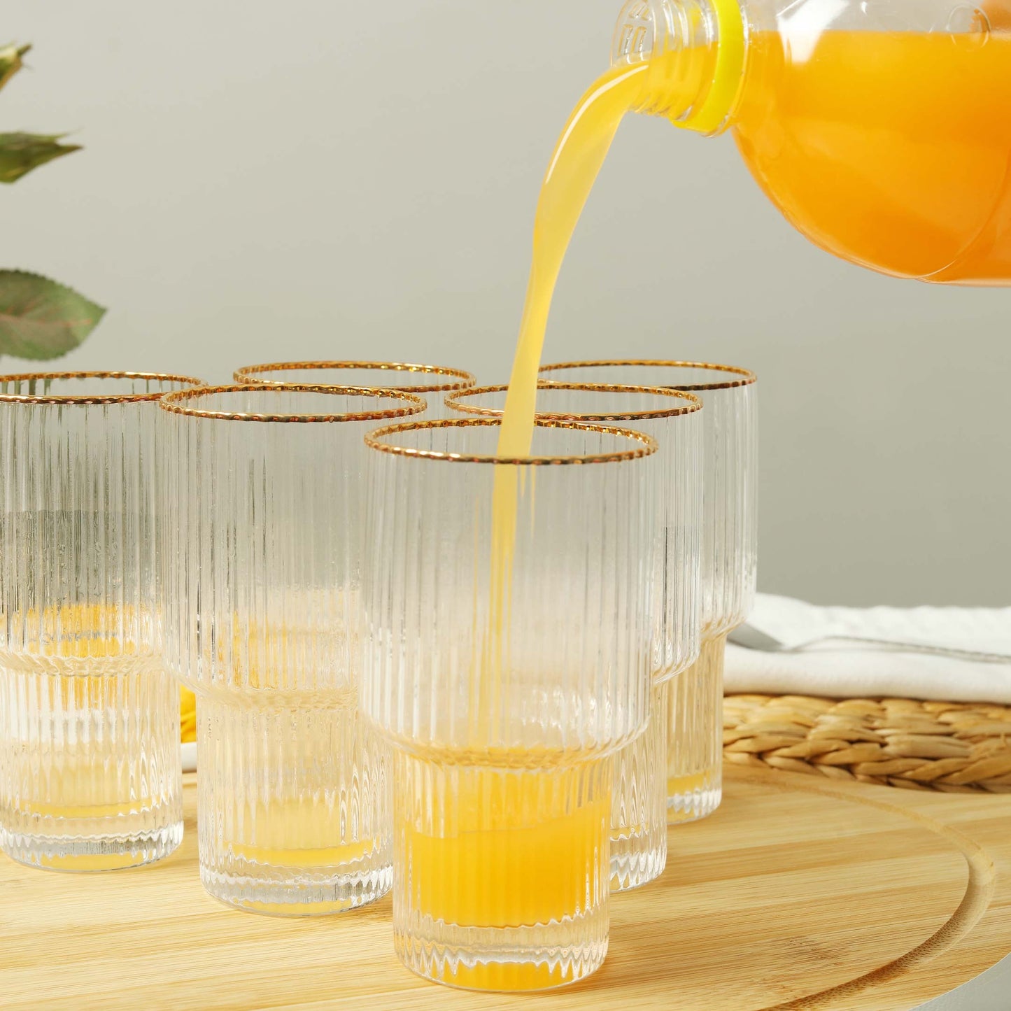 Elegant Glass Decanter Set with Gold Rim 5-Piece Luxury Drinkware Set