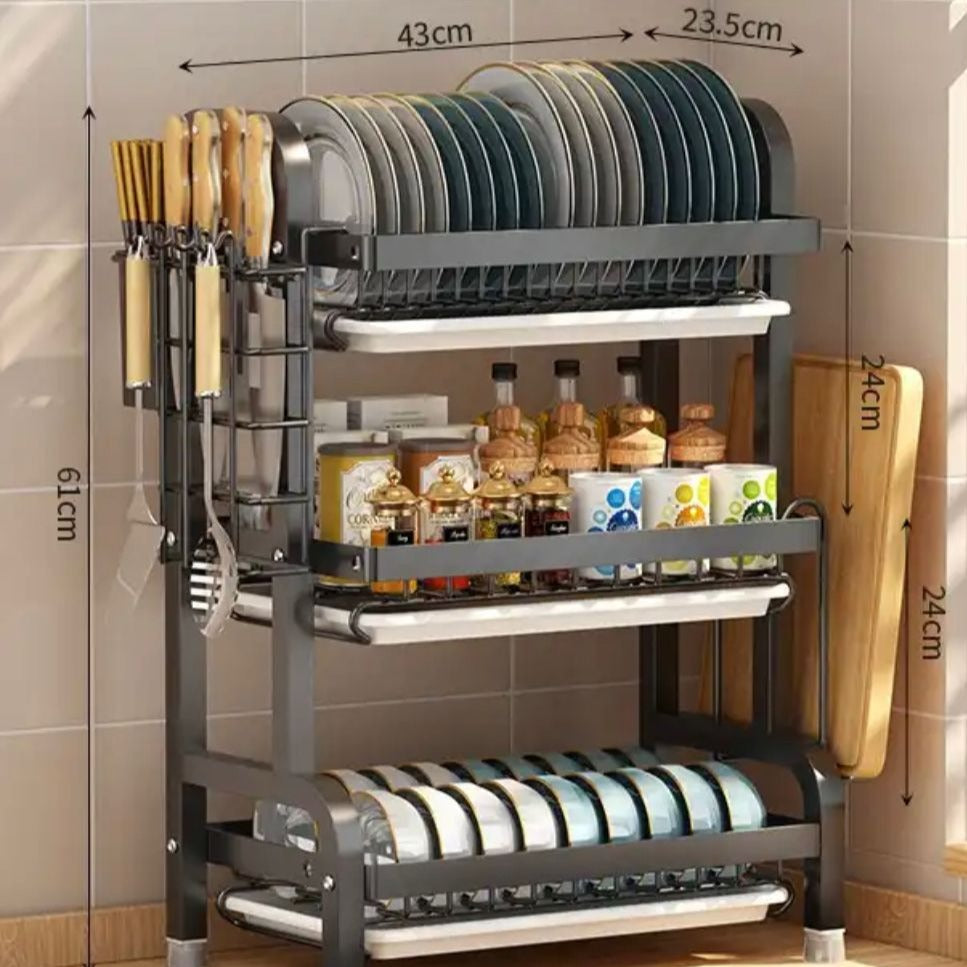 Multi-Tier Dish Organizer Rack for Plates, Bowls, Cups and Kitchen Storage