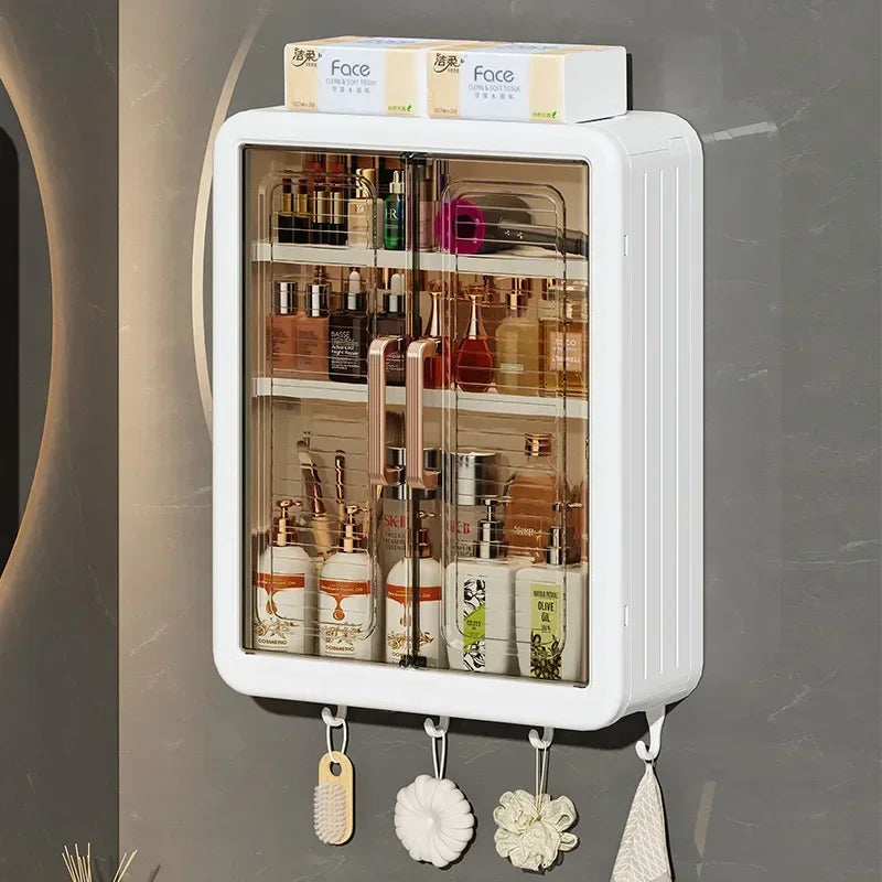 Wall Mounted Bathroom Storage Cabinet with Hooks Space-Saving Organizer