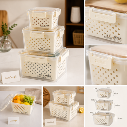 Stackable Fridge & Pantry Storage Container Set with Locking Lid (3pcs)