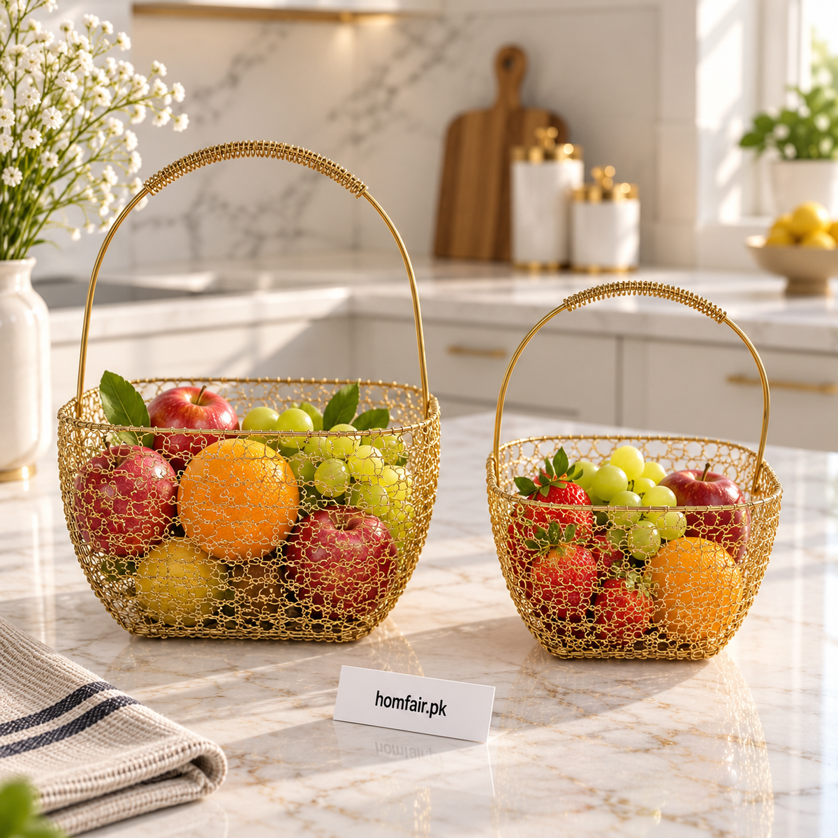 Gold Wire Mesh Decorative Basket Set for Stylish Home Storage