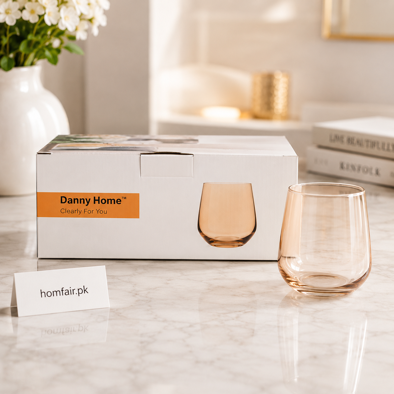 Danny Home Amber Glass Tumbler Set 6 Pcs Premium Stemless Drinking Glasses