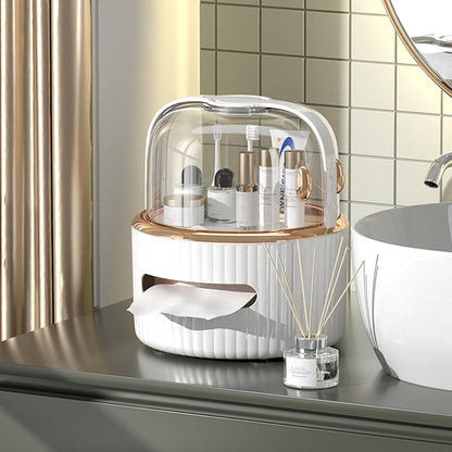 Luxury Makeup Organizer with Dustproof Cover & Tissue Holder
