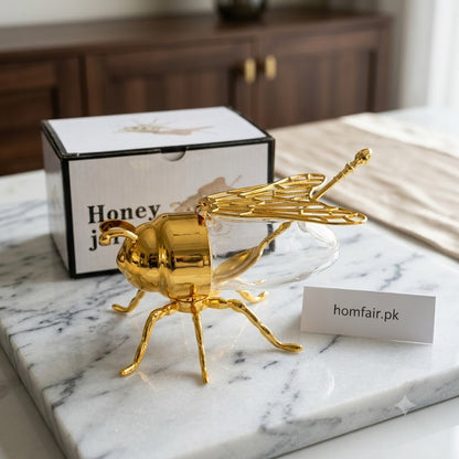Luxury Bee Honey Jar with Golden Spoon