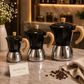 Luxury Wooden Handle Italian Moka Coffee Maker – Stovetop Espresso Pot